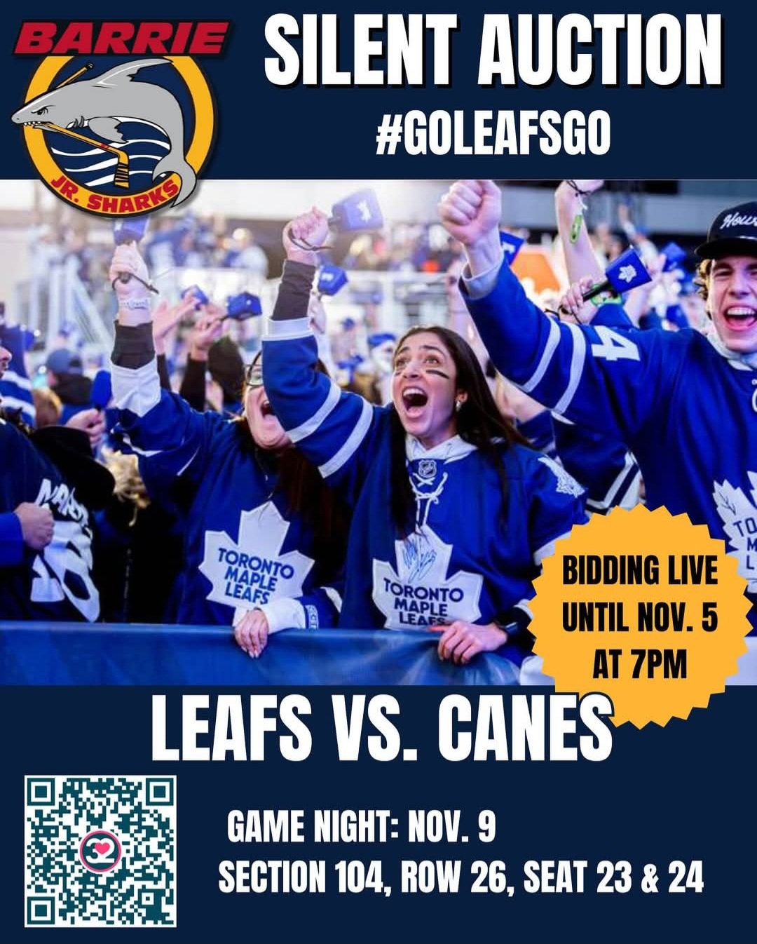 Barrie Jr. Sharks - Silent Auction for Leafs tickets